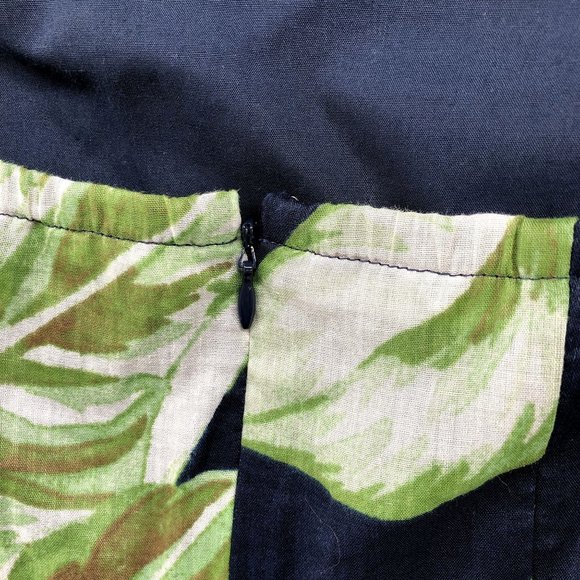 Ann Taylor Leaf Print Halter Dress Size 0 Fit Flare Pleated Blue Green Tropical - Picture 5 of 10